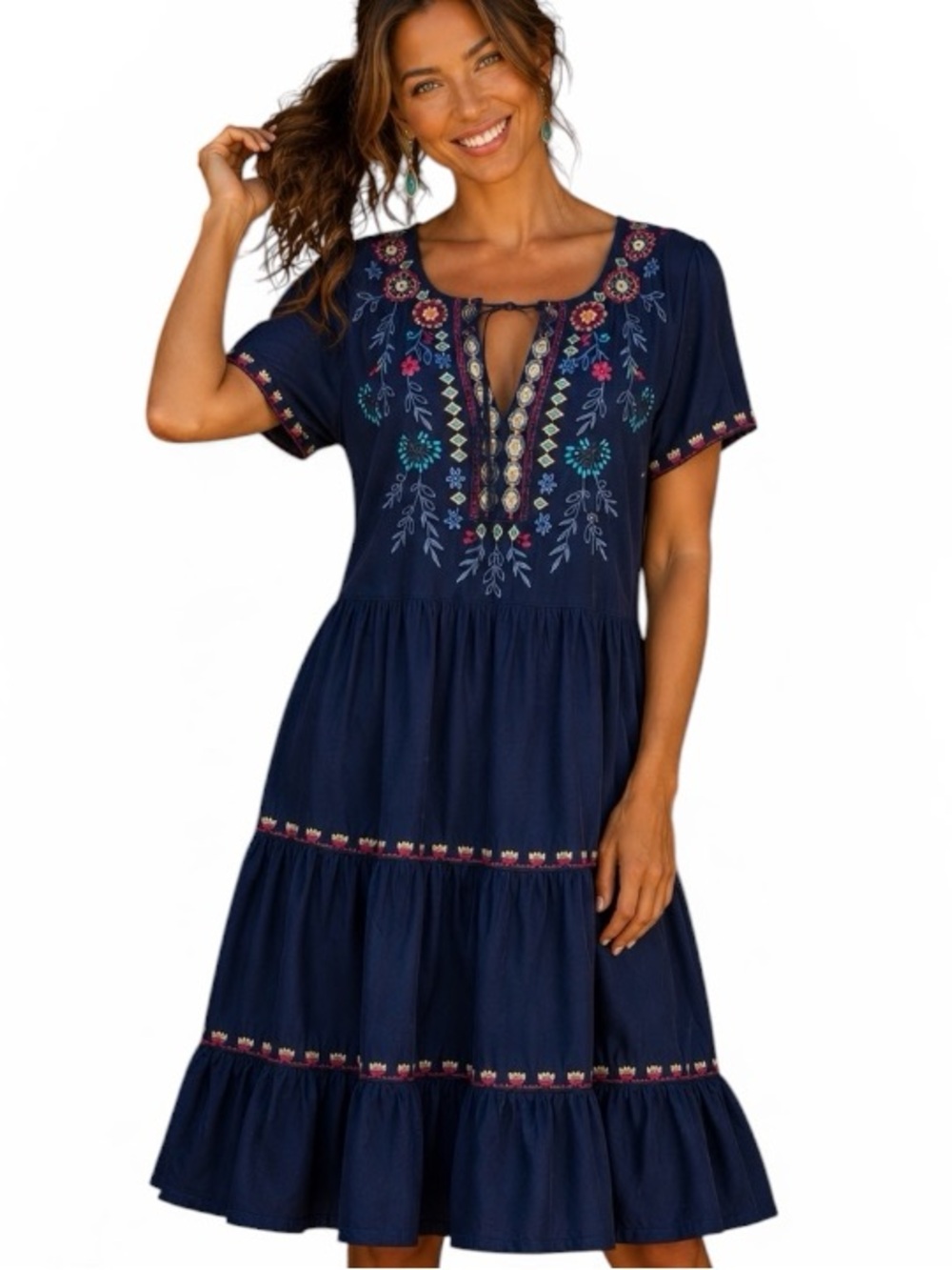 Johnny Was heavily embroidered Sicilia tiered dress NWT (oversized)
